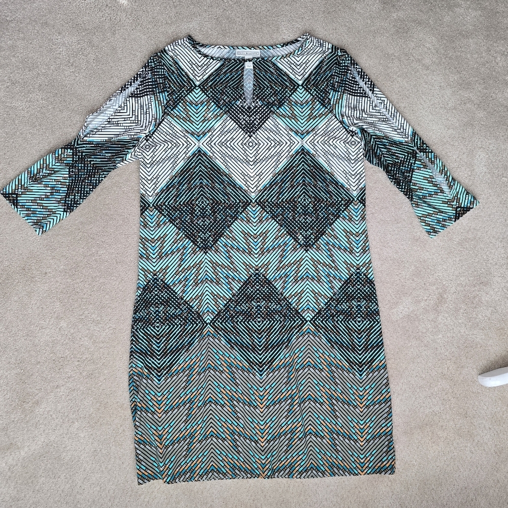 Dana Buchman Geometric Keyhole Cutout 3/4 Sleeve Shift Dress
